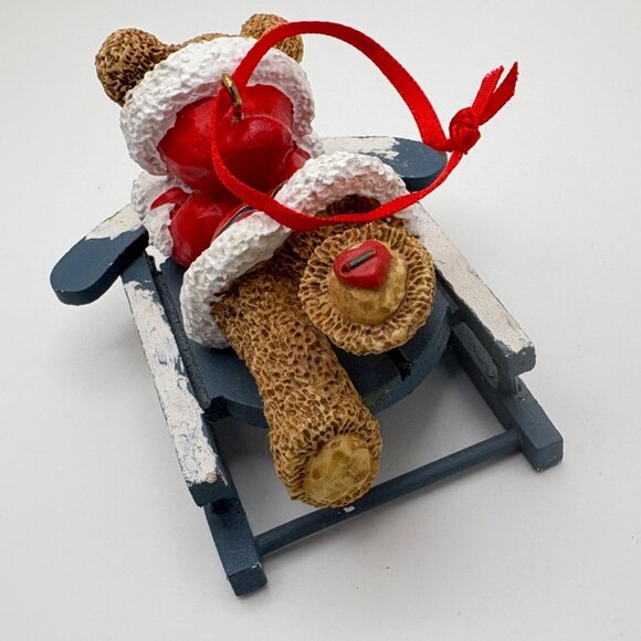 Kurt S Adler Holly Bearies Christmas Tree Ornament Sledding Santa Bear - Picture 4 of 7